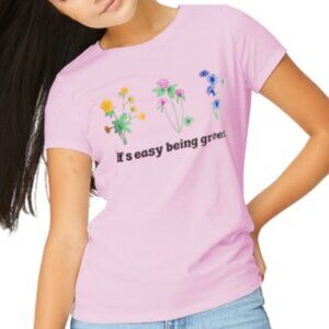 3/$60 Pink It's Easy Being Green Floral Graphic Tee SZ L